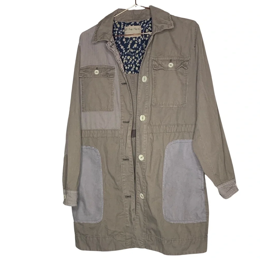 Free People Olive Green Patchwork Military Jacket - Picture 3 of 6